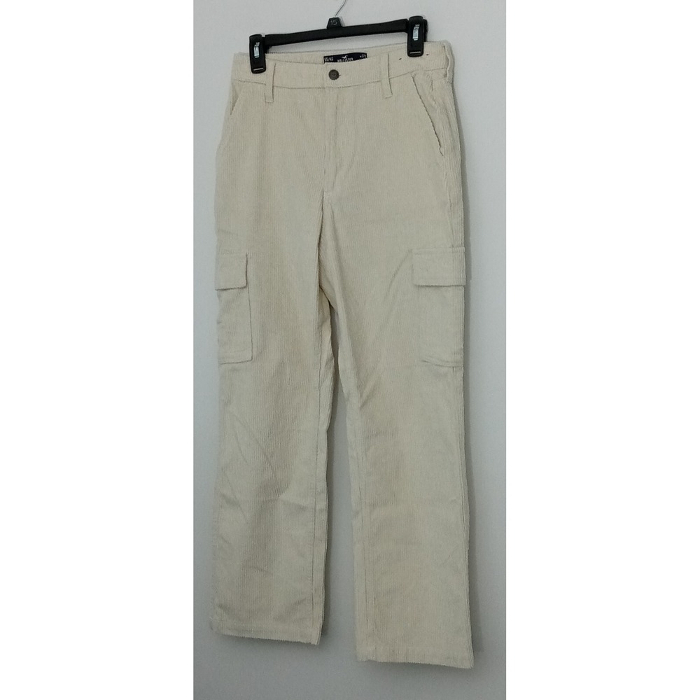 Hollister High-Rise Dad Pant Women's Size 27S Ivory Corduroy Cargo Pockets